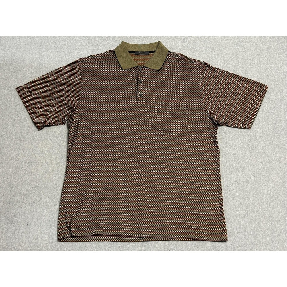 Vira‎ Club Polo Shirt Mens XL Multicolor Geometric Knit Short Sleeve Cotton
